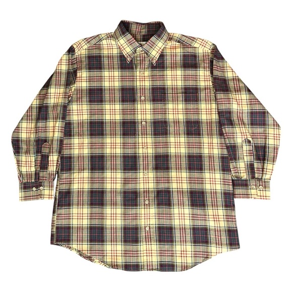 VTG Viyella Cotton/Wool Button Down Shirt Cream/Red/Green Plaid Tartan Men Large - Picture 1 of 7